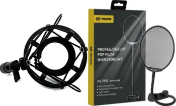 Mbajtëse mikrofoni Mozos Shock SHM1 me filtër pop PS PRO, metalike, për studio, e zezë