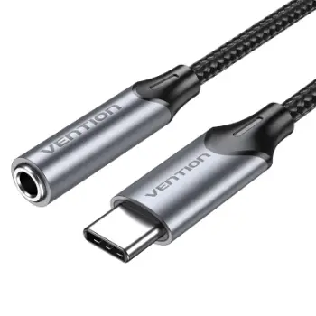 Adaptori audio Vention Type C në 3.5mm, me kontroll në kabllo, gri