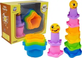 Lodër piramidë me kupa Pyramid Baby Cups Stars, plastike, shumëngjyrëshe
