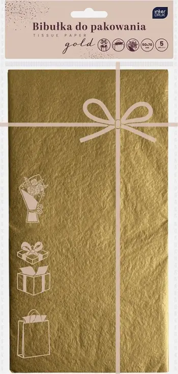 Letër ambalazhi dhuratash Interdruk, set 5 fletë 50x70cm, ngjyrë ari