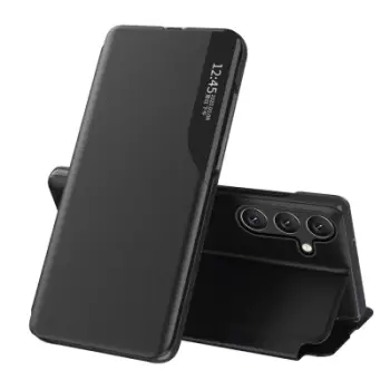 Mbulesë telefoni Eco Leather View Case për Samsung Galaxy S24 FE, me kapak me dritare, e zezë
