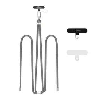 Rrip kryq për telefon Tech-Protect C7S Rope, i rregullueshëm, me adapterë, gri silver