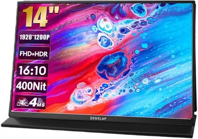 Monitor portativ ZEUSLAP 14", 1920x1200, FHD HDR, i zi - 1
