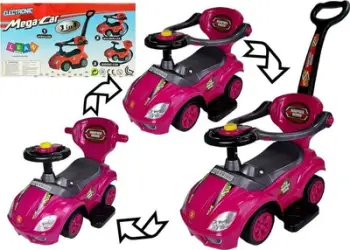 Makinë lodër ride on Leantoys Mega Car 3 in 1, me shtytës, për fëmijë, rozë