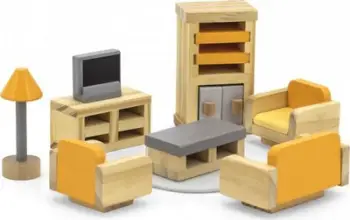 Set mobilje druri për shtëpi kukullash Viga Toys PolarB Living Room, dhomë dite, multingjyrëshe