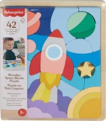 Puzzle druri Fisher Price Space Blocks, 42 copa, për fëmijë parashkollorë, shumëngjyrësh