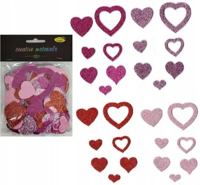 Set dekorativ zemra me shkëlqim Galeria Hobby Glitter Hearts, 88 copë, të kuqe dhe rozë - 2