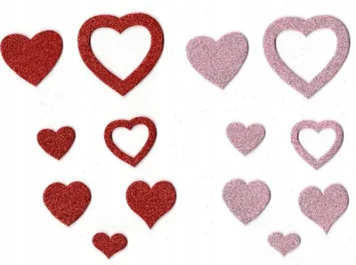 Set dekorativ zemra me shkëlqim Galeria Hobby Glitter Hearts, 88 copë, të kuqe dhe rozë - 4