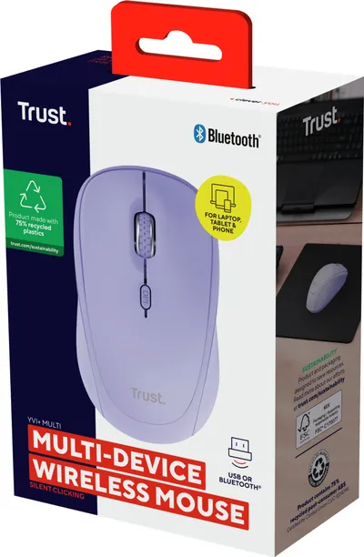 Maus pa kabllo Trust Yvi Plus, optik 1600 DPI, RF dhe Bluetooth, vjollcë - 5