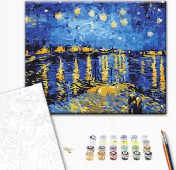 Pikturë me numra Norimpex BRUSHME Starry Night Over the Rhône, 40x50cm, 1 copë, shumëngjyrëshe