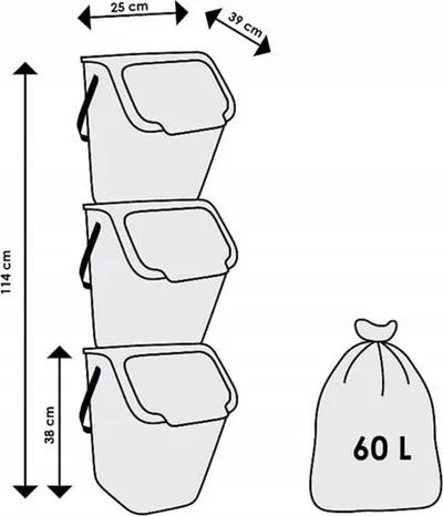 Set kosha mbeturinash Bin Container, 3x25L, ndarje riciklimi, shumëngjyrëshe - 4