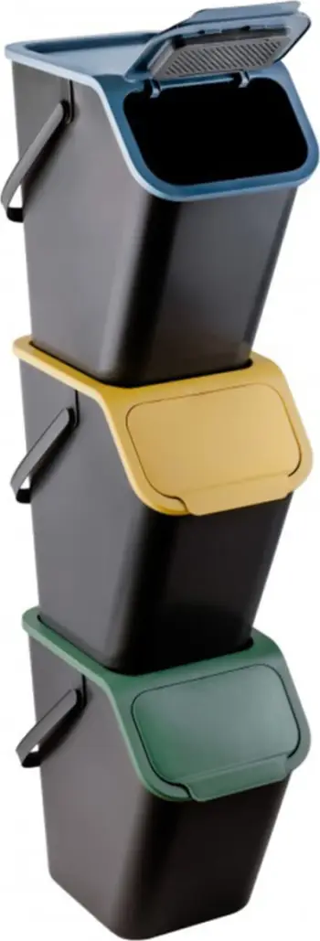 Set kosha mbeturinash Bin Container, 3x25L, ndarje riciklimi, shumëngjyrëshe