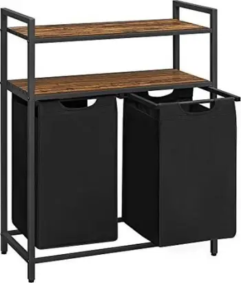 Koshi rrobash VASAGLE, 2 x 46L, 2 rafte, i zi rustic brown