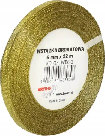 Shirit dekorativ Brewis Gold Glitter WB6-1, 6 mm, set 2 copë, ngjyrë ari