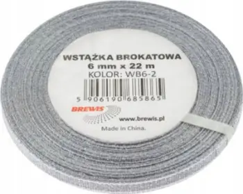 Shirit dekorativ Brewis Silver Glitter Ribbon, 6mm, 22m, argjendtë me shkëlqim
