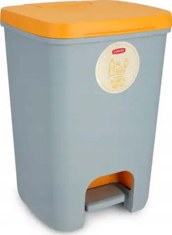Kosh mbeturinash Curver ESSENTIALS, 20L, me pedale, gri me kapak portokalli