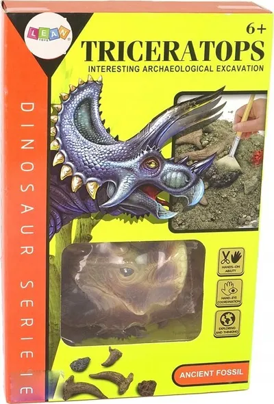 Set edukativ për gërmime dinozauri Triceratops, fosil realist, për fëmijë 6+ - 4