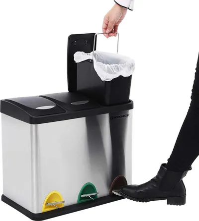 Kosh plehrash SONGMICS, 24L, 3 ndarje riciklimi, argjendtë e zezë - 4
