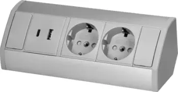 Prizë mobilje V-TAC, 2xSchuko, 2xUSB A C 2.4A, gri argjendtë