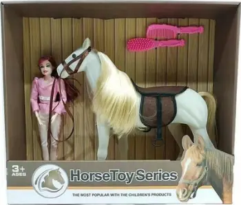 Set lodrash Hipo HorseToy Series, kalë me kukull dhe aksesorë flokësh, i bardhë