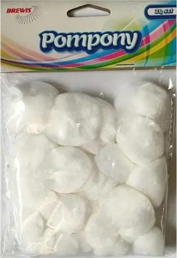 Pompone dekorative Brevis Fluffy, set 24 copë, të bardha