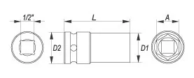 Çelës tub goditës Yato YT-1044, 1/2", 24mm, i zgjatur - 2