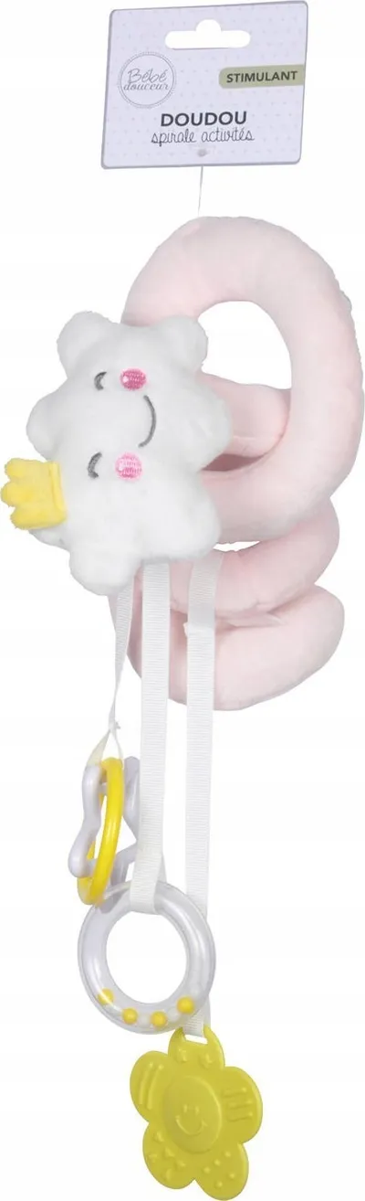 Lodër spirale për karrocë Doudou Cloud, 17cm, me aktivitet dhe grykëse, rozë - 3