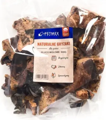 Shujtë përtypëse për qen Petmex Beef Lung, mish viçi, pa drithëra, 500g