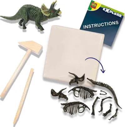 Set gërmimi dinosaurësh SES Creative 2 në 1 Triceratops, skelet dinosaur, për fëmijë - 2