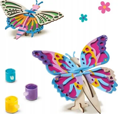 Set kreativ SES Creative 14035 Decorate Wooden Butterflies, flutura druri, bojëra dhe letër dekorative, shumëngjyrësh - 3