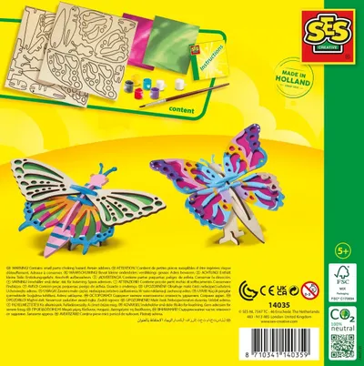 Set kreativ SES Creative 14035 Decorate Wooden Butterflies, flutura druri, bojëra dhe letër dekorative, shumëngjyrësh - 4