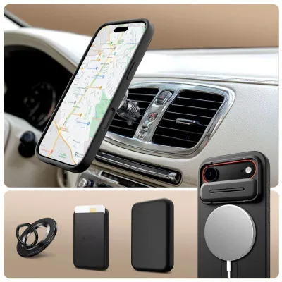 Mbrojtëse telefoni Tech-Protect Kevlar Aura MagSafe për iPhone Air, me stand, e zezë - 3