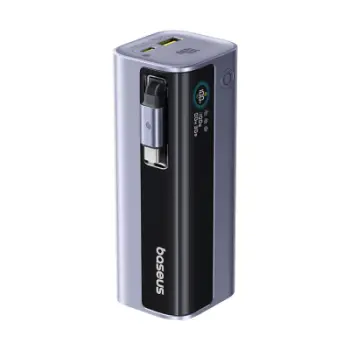 Power bank Baseus 100W, 10000mAh, kabllo USB C e integruar, gri