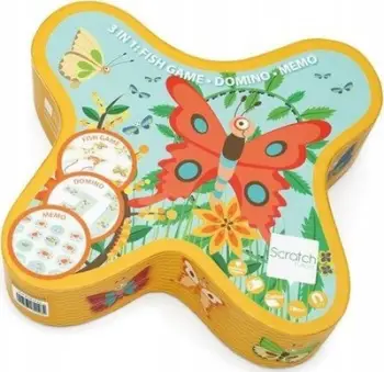 Set lojërash Butterfly 3 në 1, kallam peshkimi, domino, memory, shumëngjyrësh