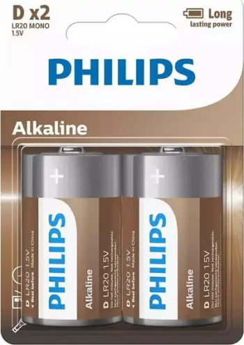 Bateri alkaline Philips D LR20, 1.5V, paketim 2 copë