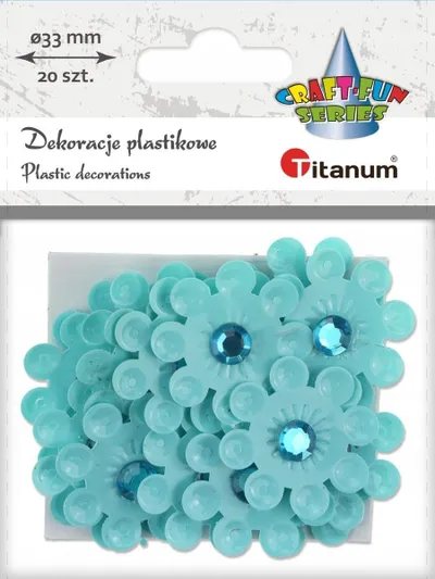 Dekorime vetëngjitëse 3D me lule Titanum, 20 copë, 33 mm, blu e çelët - 1