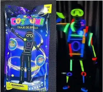 Kostum fluoreshent Glow Costume, 36 pjesë, shkopinj që ndriçojnë, shumëngjyrësh