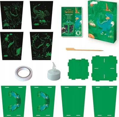Set kreativ Box Candiy Lantern Scratch Art Totally Twilight Dinosaur, fanar 3D, dritë LED, shumëngjyrësh - 2