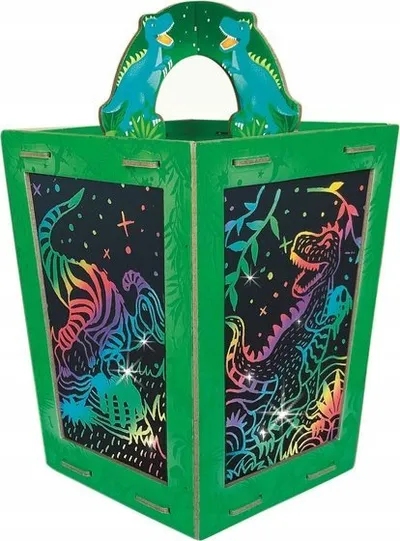 Set kreativ Box Candiy Lantern Scratch Art Totally Twilight Dinosaur, fanar 3D, dritë LED, shumëngjyrësh - 3