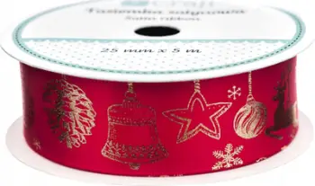 Shirit dekorativ Dalprint Lovable Christmas, 25mm, 5m, i kuq