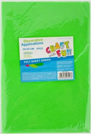 Set fletë filci Craft with Fun Felt Sheet, 20x30cm, 5 copë, jeshile