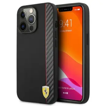 Mbulesë telefoni Ferrari Smooth Carbon, për iPhone 13 Pro Max, efekt karboni, e zezë