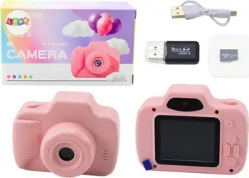 Kamerë për fëmijë LeanToys Mini, me lojëra, kartelë 64GB, rozë
