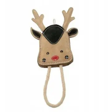 Lodër qeni Barry King Reindeer, lëkurë, 16x11 cm, me litar 13 cm