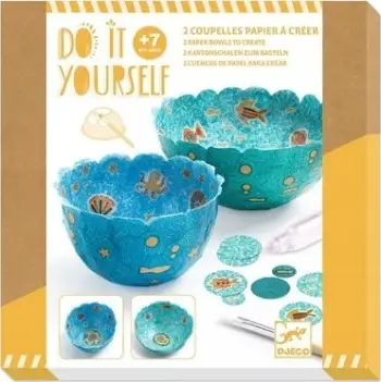 Set artizanati Djeco Do It Yourself Sea Paper Bowls, 2 tasa letre, mosha 7-12 vjeç, blu