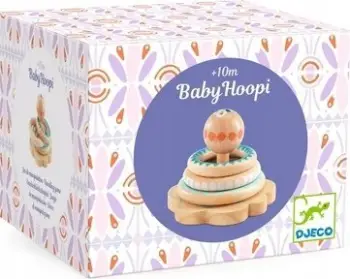 Lodër druri Djeco BabyHoopi, piramidë me unaza, 3 unaza, ngjyra pastel