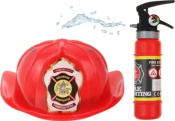 Set lojërash zjarrfikësi për fëmijë Firefighter Set, kaskë 53 cm, zjarrfikës lodër 23 cm, e kuqe