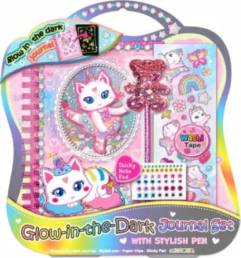 Set ditari me spirale PECOWARE Glow in the Dark, me stilolaps dhe sticker, shumëngjyrësh