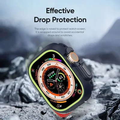 Mbrojtëse ore Dux Ducis Bamo për Apple Watch Ultra 49mm, PC i fortë, kornizë e ngritur, zi jeshile - 3