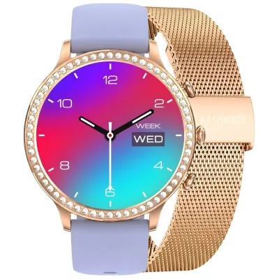 Smartwatch Gravity GT5-7 Women, rrip silikoni dhe mesh, rozë gold - 1